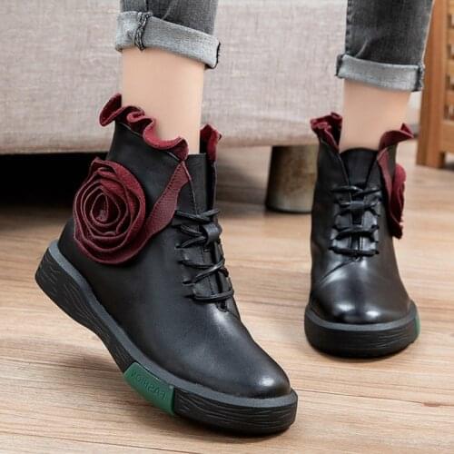 Women Shoes Sunflower Printed Ankle Boots for Women 2021 Autumn Winter Fashion Comfortable Shoes Female Genuine Leather Boots