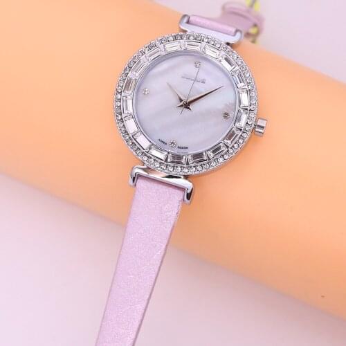 Julius Womens Watch Japan Quartz Mother-of-pearl Hours fine Fashion Woman Clock Real Leather Rhinestone Girls Holiday Gift