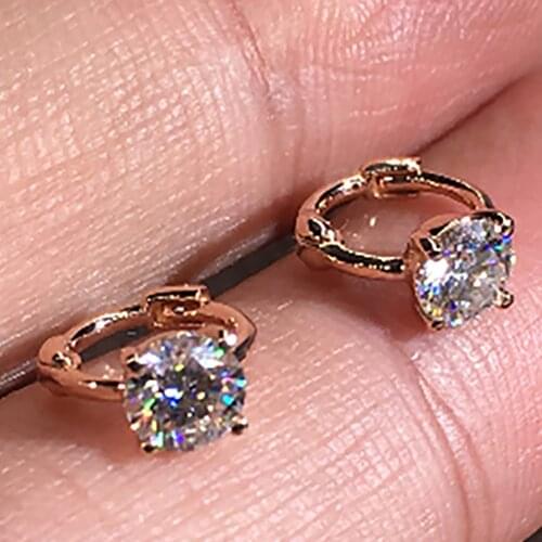 10K Rose Gold Women Hoop Earrings Moissanite Diamonds 0.5 1 2 3 Carat Round Wedding Party Engagement Anniversary Gift Present