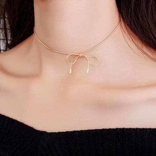 XiaoboACC Necklace for Women Korea Fashion Aesthetic Vintage Simple Short Bow Neck Choker Chain Dropshipping
