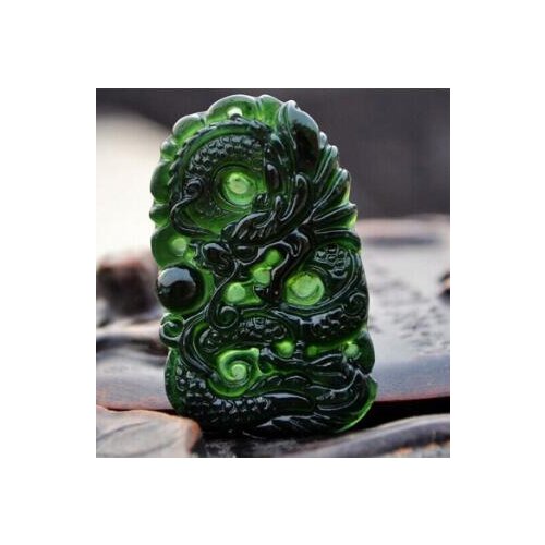 1pc Chinese Natural Black Green Jade Pendant Dragon Good Lucky Amulet Gift