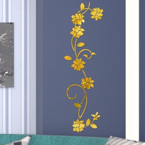 1PCS Gold 1 mm Thick Flower Vine Rose DIY Mirror Wall Sticker 100x30cm
