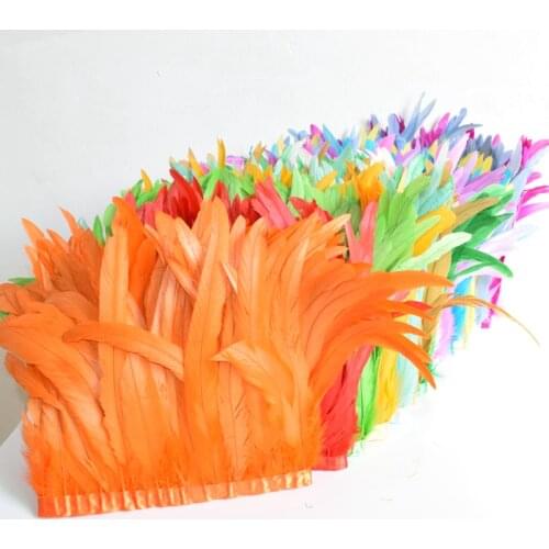 10 Yards Rooster Feather Trims 25-30cm Coque Feather Strung Chicken Feather Trimming Dress/Skirt /Costume Carnival Decoration