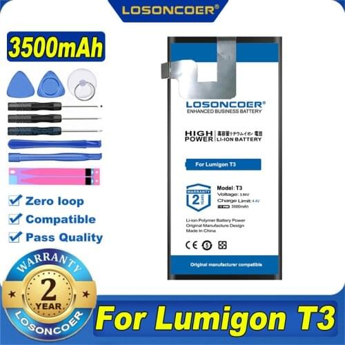 100% Original LOSONCOER NEW 3500mAh T3 Battery For Lumigon T3 Mobile Phone Battery