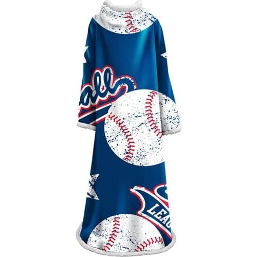 3D Baseball Blanket With Sleeves Plush Coral Soft Sherpa Fleece TV Throw Blanket For Home Microfiber Warm Outdoor Blanket