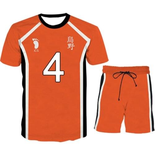 3D Sports Suit Shirt Karasuno High School Volleyball Top + Sports Shorts Cosplay Costume Hinata Shoyo T-Shirt Jersey Uniform