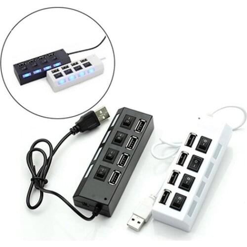 4 Port Hub High Speed USB 2.0 ON OFF Switch Indicator Light Splitter Adapter