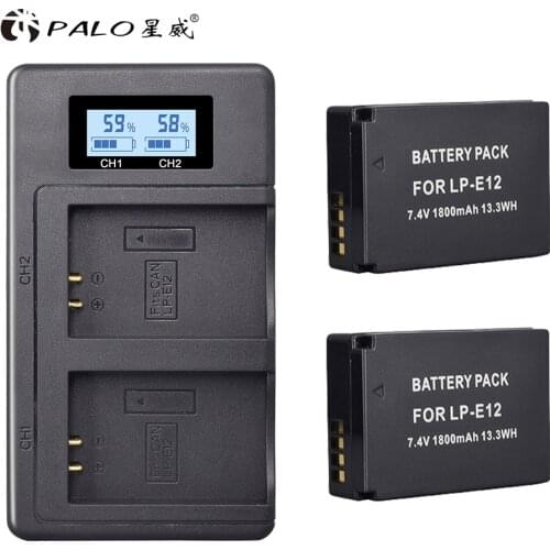 PALO 2pc LPE12 rechargeable camera battery+USB smart digital charger LP-E12 for canon EOS M M10 M50 M100 M100D Rebel SL1 Kiss X7