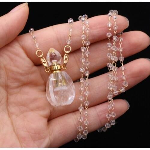 Natural Semi-precious Stone Perfume Bottles Pendant Clear Quartz Two Accessories for Free for Jewelry Making Necklaces Gift