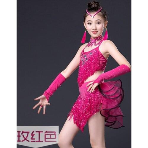 Childrens Latin dance costumes little girls Latin dance skirt played game new clothing sequins tassel