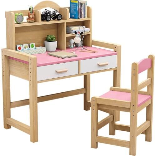 Childrens Solid Wood Study Table and Chair Set Writing Desk Home Combination Simple Table Chair Adjustable Baby Work Table