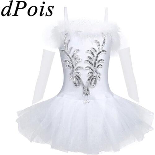 Ballet Dress Kids Girls Sequins Beads Ballet Dance Tutu Dress Leotard Performance Swan Ballerina Costume Children Dancewear