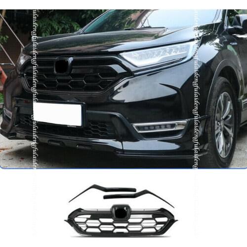 For Honda CR-V CRV 2017-2021 Glossy Black Grille Front Bumper Center Grill 3pcs Car modification Auto parts