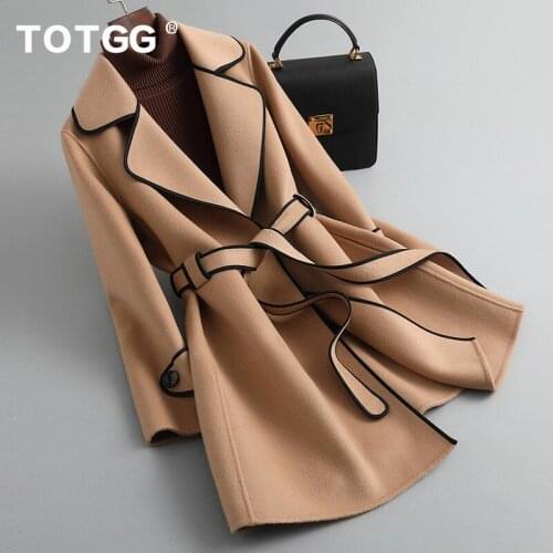 Double sided cashmere wool coat womens middle and long small 2021 new popular lace up Hepburn woolen coat
