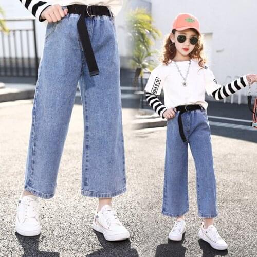 Girls Jeans for Kids Denim Pants Teenage Jeans for Girls Wide Leg Pants 10 12 Year Elastic High Waist Children Trousers Pantalon