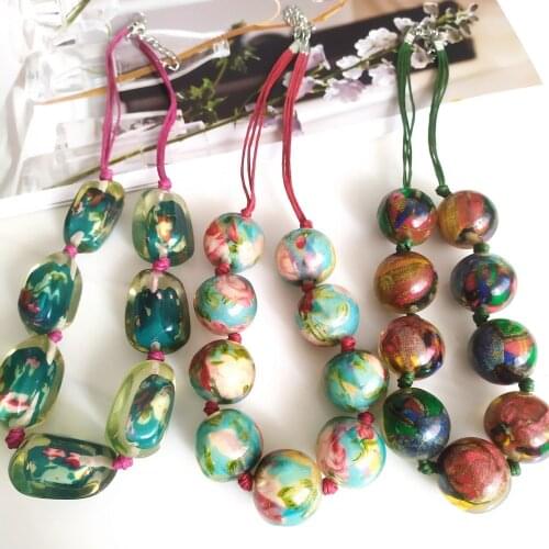 European Style Big Black Fabric With Pink Flower Wrapped Beads Necklace For Women