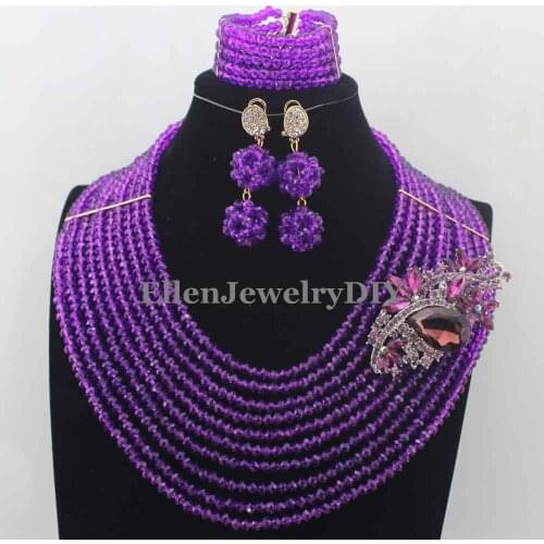 Purple African nigerian Wedding bridal beads Jewelry Set African beads Jewelry Set African beaded necklace sets W12973