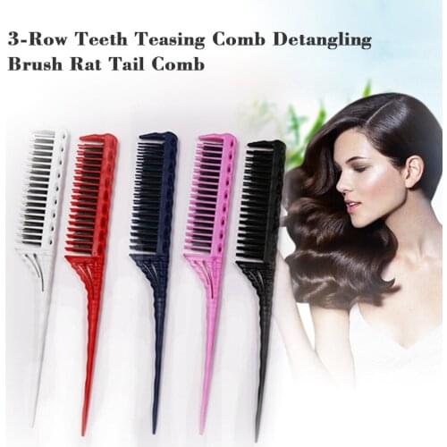 Plastic 3 Row Teeth Teasing Hair Combs Detangling Brush Rat Tail Comb Adding Volume Back Coming Hairdressing Combs