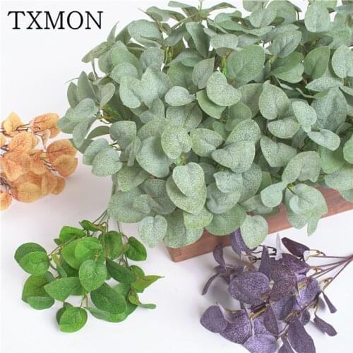 Simulation 5 branches money leaf silk eucalyptus round leaf artificial plants wedding flower arrangement leaves home decoration