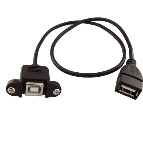 1x USB 2.0 A Female Jack to USB 2.0 B Female Socket Panel Mount Extension Connector Cable 1.5ft/50cm Black
