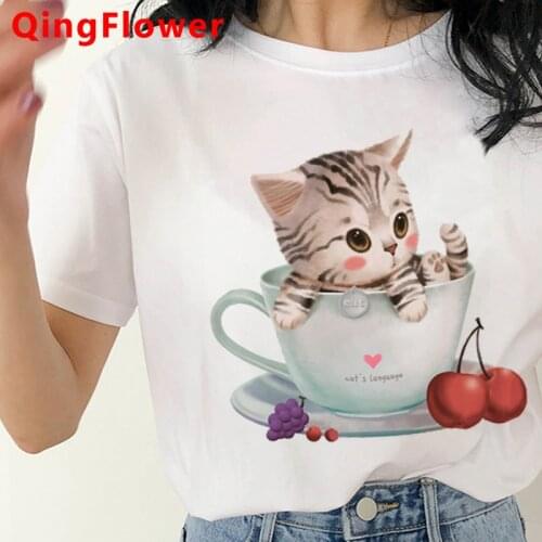 Kawaii Cat tshirt summer top female ulzzang plus size aesthetic couple summer top clothes plus size