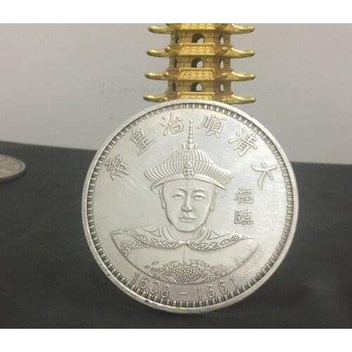 QING Emperor ShunZhi Round Silver Plated Coin China old Silver Dollar Dragon Coins 8.8cm