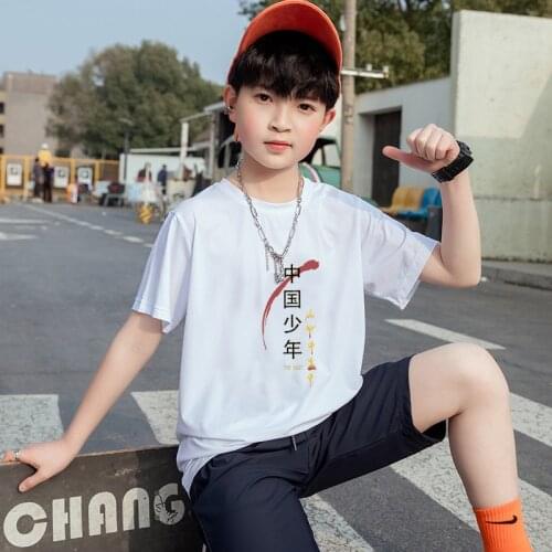 Boys Girls Summer Ice Silk Cotton T Shirt Kids Teen Oversize Street Wear Children Comfortable Breathable Cool Sport Clothing