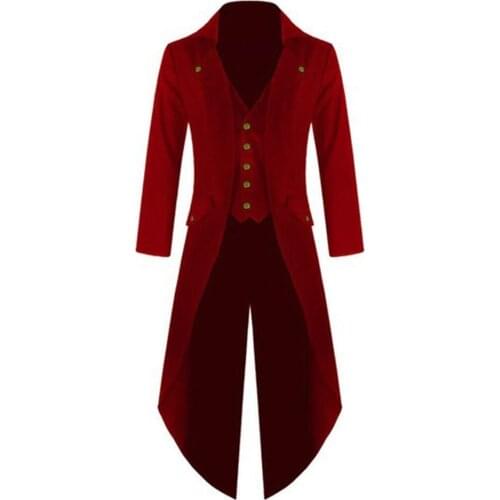 Men Medieval Renaissance Cosplay Costume Solid Color Long Uniform Coat мужская куртка