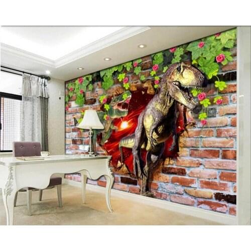 Custom mural photo 3d wallpaper Breaking the wall out of the dinosaur decor living room 3d wall murals wallpaper for walls 3 d
