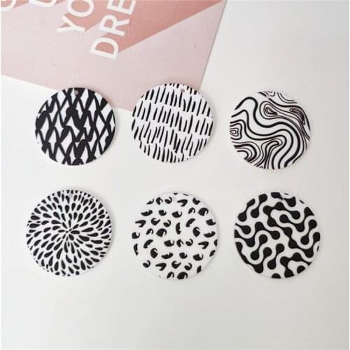 New style 40pcs/lot 35mm color pattern print geometry rounds shape acrylic beads diy jewelry earring/garment pendants accessory