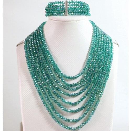 Newly green AB crystal glass 4x6mm new beads 8 rows chain necklace 5 rows bracelet jewelry set B850