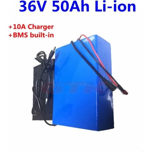Rechargeable 36V 50Ah lithium li ion battery pack 36v with 10S BMS for bike scooter EV motor Electric Bicycle ebike +5A Charger