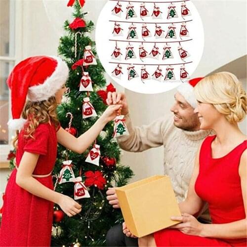24 Days Hanging DIY Christmas Advent Calendar Gift Bags Felt Christmas Tree Countdown Number New Year Home Party Decor