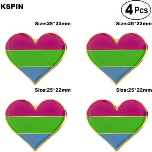 Polysexual Pride Heart Shape Pin Lapel Pin Badge Brooch Icons 4pcs