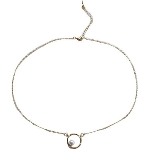 Raza Simple Geometric Circle Temperament Beautiful Pearl Necklace Summer Daily Clavicle Chain H809