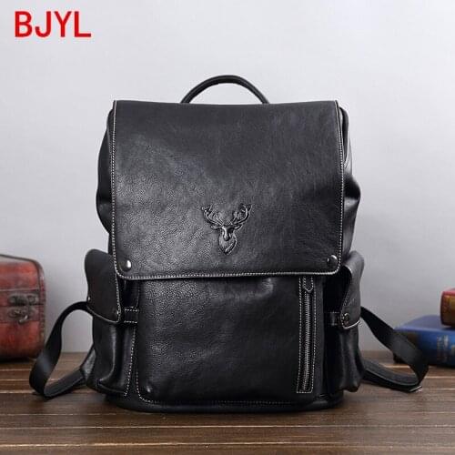 Vintage Leather Men Backpack Mens Bag Casual Laptop Bag Korean Schoolbag Travel Backpacks Large Capacity Tide Version Outdoor