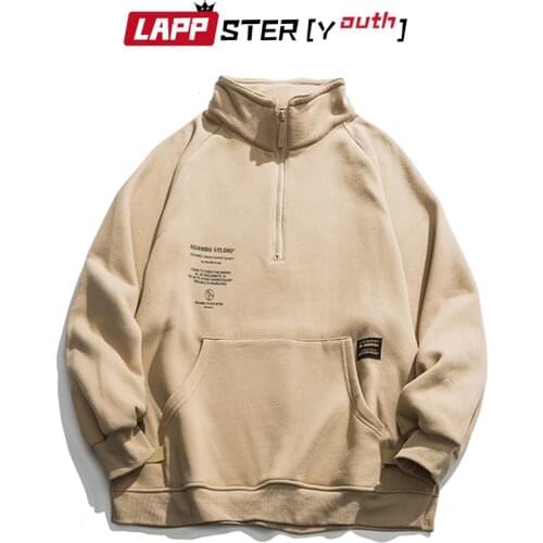 LAPPSTER-Youth Men Fleece Pocket Harajuku Hoodies 2021 Mens Oversized Streetwear Sweatshirts Korean Hoodie Hip Hop Black Clothes