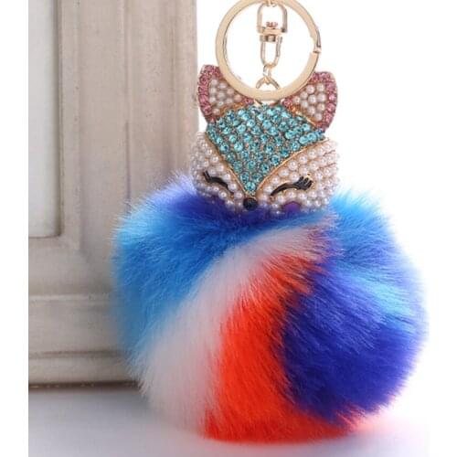 Creative Pendant Fox Head Pendant Pendant Keychain Super Rabbit Fur Ball Plush Diamond Alloy Bag Pendant