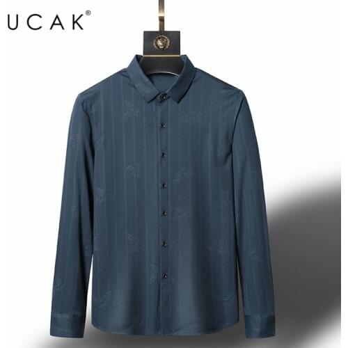 UCAK Brand Streetwear Shirt Spring New Fashion Style Casual Long Sleeves Turn-Down Collar Striped Shirt Men Clothing Homme U6140