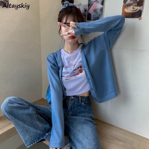 Cropped Cardigan Women Slim Pure Fashion Korean Style Knitted Soft Single Breasted Spring Autumn Casual Female Clothes All-match