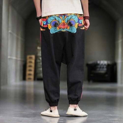 Streetwear Men Printing Harem Pants 2021 Oversized 5XL Vintage Man Wied Leg Trousers Loose Cotton Linen Male Jogging Sweatpants