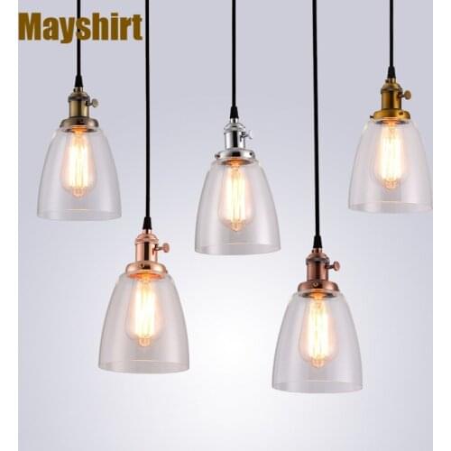 Vintage Iron Glass Pendant Lamp for Bedroom Bedside Living Room Decor Kitchen Dining Room Light Modern LED Pandent Light Fixture