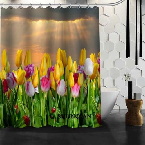 Waterproof Bathroom Curtains Modern tulips Shower Curtain polyester Bath screens Customized curtain