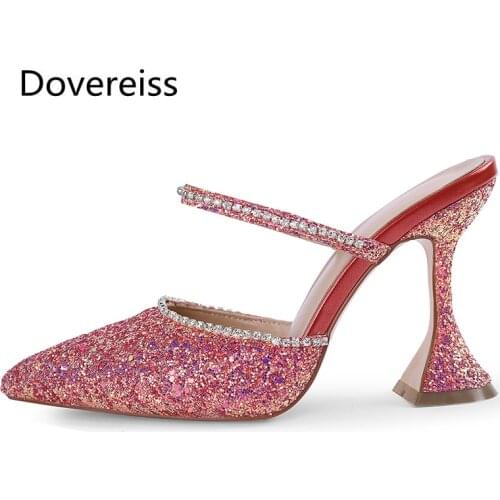 Dovereiss Fashion Womens Shoes Summer Consice Yellow purple Bling Bling Sexy Elegant Stilettos Heels Slippers Size 33-42
