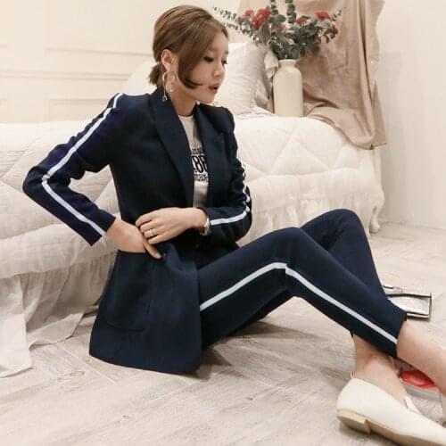 Womens suits fashion suit jacket trousers two-piece female 2018 autumn and winter new temperament Slim simple double-breasted