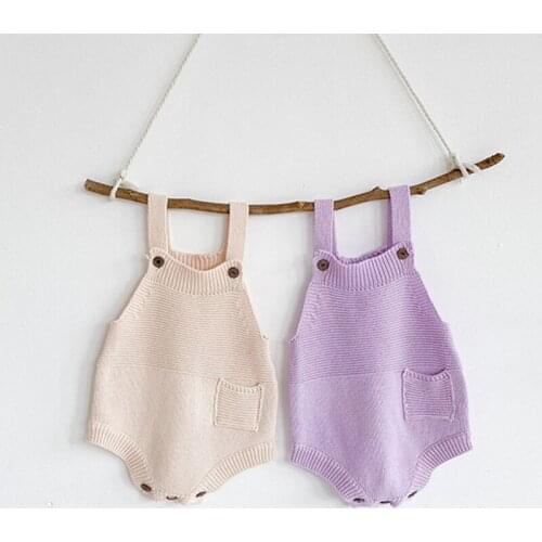 Baby Boy Girl Romper Knitted Soft Sleeveless Jumpsuit Pure Color Cute Pocket Spring Autumn Newborn Baby Clothes