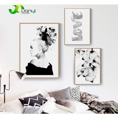 1 Panel Nordic Posters Black And White Nordic Girl Poster Oil Painting Modern Decoraction For Living Room Home Art Unframed
