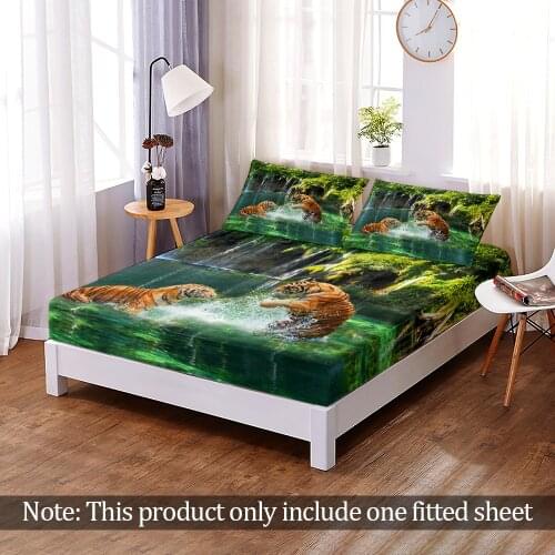 1pc Custom 3D Print Jungle Wild Animal Tiger Fitted Sheet Queen King Size Elastic Band Bed Sheet Home Bedroom Decor Adult Boys