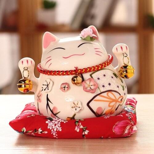 4.5 inch Ceramic Lucky Cat Home Decor Maneki Neko Porcelain Ornaments Business Gifts Fortune Cat Money Box Fengshui Craft