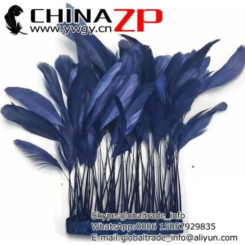 4-6 Inch CHINAZP Factory Wholesale 10yards/lot Beautiful Decorative Dyed Navy Stripped Coque Rooster Tail Feathers Trim